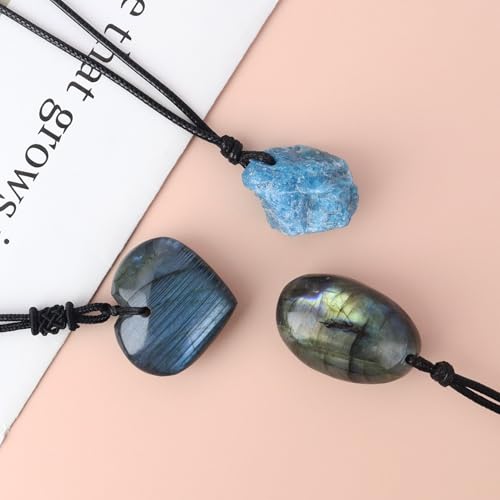 Natural Raw Crystal Necklace for Women Irregular Stone Necklaces Spiritual Gemstone Pendant with Adjustable Rope - color: F-Set 1