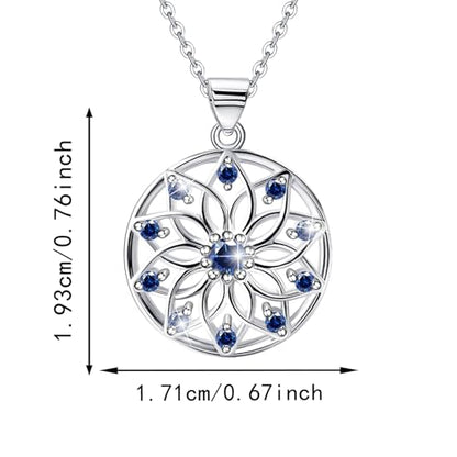 Sterling Silver Flower Necklace for Women, Sparkly Blue Cubic Zirconia Pendant Necklace, Hypoallergenic, Adjustable, Elegant Floral Jewelry Gifts for Wife Mother
