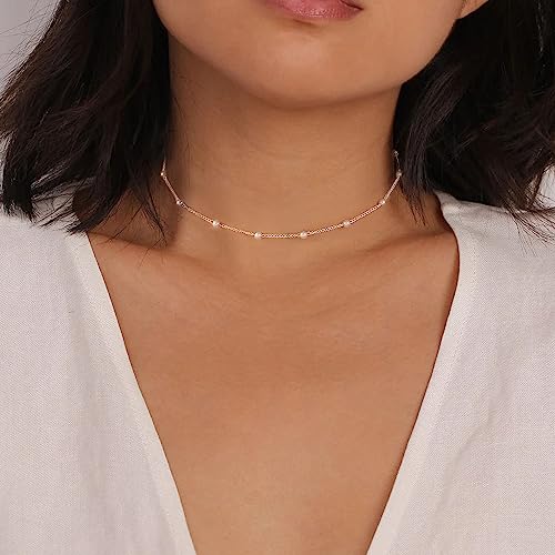 Pearl Necklaces for Women,14K Real Gold Plated Dainty Cute Pearl Necklace for Women Handmade Pearl Chain Necklace Everyday Jewelry Gift - color: Choker Style-35CM-Silver