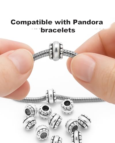 Sexy Sparkles European Spacer Beads for Charm Bracelets – 10 Pcs Silver Tone Beads, Compatible With European, Biagi, Chamilia, and Troll Chains, Hole Size 4.8mm
