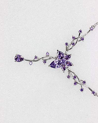 Faship Gorgeous CZ Crystal Floral Necklace Earrings Set - color: Purple