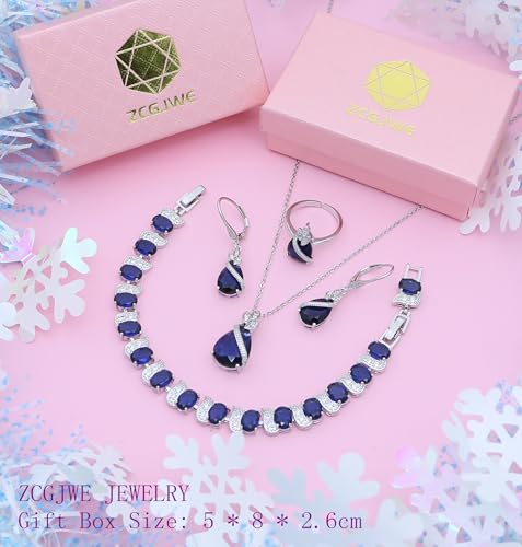 Wedding Jewelry Set for Women Gem Necklace Earrings Bracelet Luxury Jewelry Set Birthday Valentine's Day Mother's Day Christmas Prom Jewelry Gift - color: SYSD-Blue