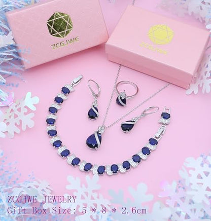 Wedding Jewelry Set for Women Gem Necklace Earrings Bracelet Luxury Jewelry Set Birthday Valentine's Day Mother's Day Christmas Prom Jewelry Gift - color: SYSD-Blue
