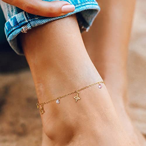 Gold Anklets for Women 14K Gold Plated Tiny Bead Anklet Colorful Tassel Foot Chain Dainty Adjustable Cute Summer Beach Boho Anklets Jewelry Gift - color: colorful star tassel