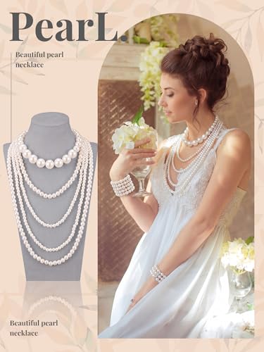 BBTO 8 Pcs Pearl Necklace and Earring Set for Women Faux Pearl Bracelet Costume Jewelry Set for Wedding Bridal Shower Party - style: Chic Style