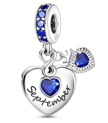 BLUELUNE Birthstone Charms, 925 Sterling Silver Dangle Charm with 5A Cubic Zirconia for Bracelets or Necklaces, Birthday, Mother's Day Present for Women - color: September