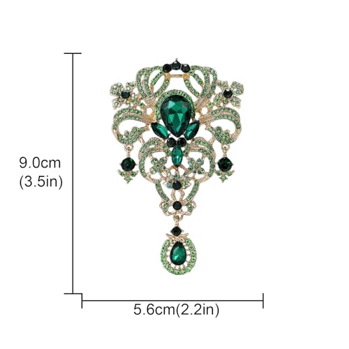 YOQUCOL Retro Austrian Crystal Big Brooch Pin for Women Large Flower Shape Brooches Lapel Pins for Sweater,Coat Dress Accessories - color: A-Green