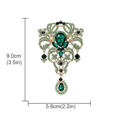 YOQUCOL Retro Austrian Crystal Big Brooch Pin for Women Large Flower Shape Brooches Lapel Pins for Sweater,Coat Dress Accessories - color: A-Green