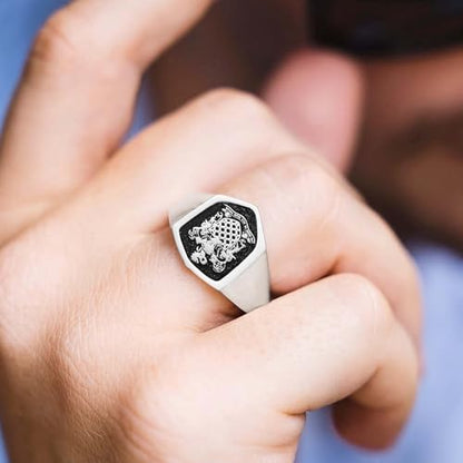 Personalized Signet Rings for Men Custom Initial Rings Personalized Family Crest Ring Engraved Ring Customized Memorial Jewelry Gifts for Father Husband Boyfriend Teacher