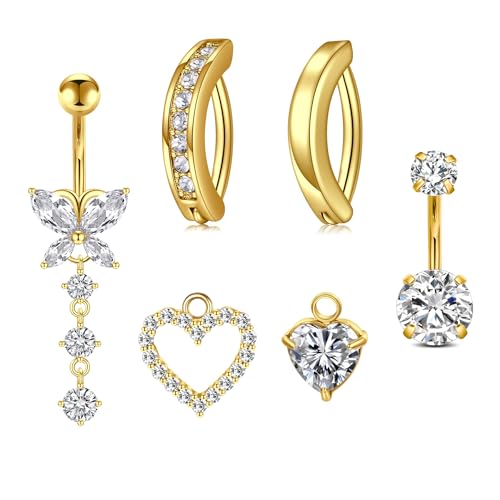 Briana Williams Belly Button Ring Belly Rings Belly Button Piercing Gold Belly Button Ring for Women Clicker Belly Ring Belly Piercing Stainless Steel 14g 10mm Blley Navel Rings Piercing Jewelry - color: C4 -4pcs, gold