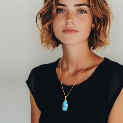 Suyi Stone Necklace for Women Teardrop Colorful Pendant Necklaces - color: Turquoise Gold