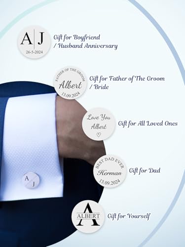 PiercingJ Custom Cufflinks for Men, Personalized Monogram Cufflinks for Groomsmen, Personalized Initial Cuff Links Wedding Gifts for Groom, Groomsmen, Father of Bride, Best Men Husband Dad - color: gold