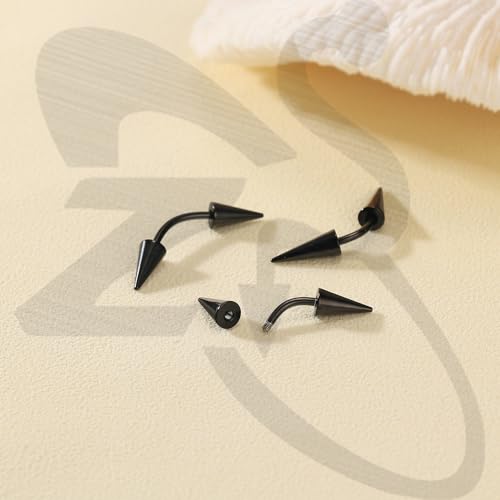 ZS 18Pcs Spike Eyebrow Piercing Jewelry, 16G Curved Barbell Vertical Labret Lip Rings, Spike Tragus Helix Earrings Rook Nose Bridge Rings for Women Men - color: C:Black,curved barbell