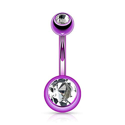 FIFTH CUE 14GA Surgical Steel & Synthetic Opal Resin Belly Button Ring, 3/8" Length, 5mm x 8mm Ball - Classic Look, Highly Rate Belly Rings for Women, Super High Quality - style: Titanium Purple/Clear
