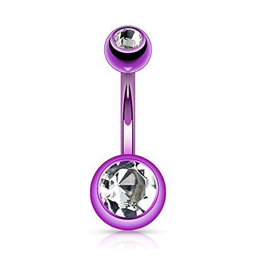 FIFTH CUE 14GA Surgical Steel & Synthetic Opal Resin Belly Button Ring, 3/8" Length, 5mm x 8mm Ball - Classic Look, Highly Rate Belly Rings for Women, Super High Quality - style: Titanium Purple/Clear