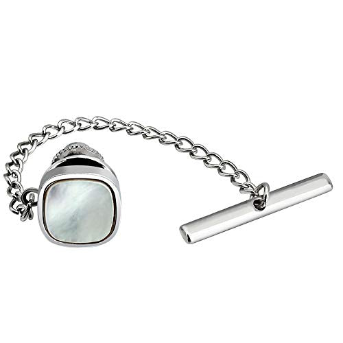 HAWSON Tie Pins Tie Tacks for Men with Chain, Mens Jewelry or Accessories for Wedding Birthday Anniversary Christmas Valentine's Day - color: Silver + MOP