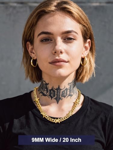 Bandmax Stainless Steel Barbed Wire Cuban Chain Necklace for Men & Women | Edgy Fierce Design, Waterproof & Tarnish Resistant, Silver/Black Tone, 5/7/9/12MM, 16-22 Inches, Street Punk Style Jewelry - color: A3 9MM-Gold, size: 20 Inch (51cm)