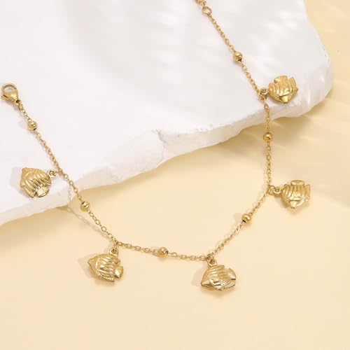 Lit Wall Gold Anklets for Women 18K Gold Plated Adjustable Summer Simple Foot Jewelry Ankle Bracelet for Women - style: Fish