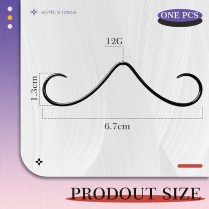 ONESING 20-30 Pcs Septum Rings 16G Septum Jewelry - Surgical Steel Piercings Horseshoe Helix Daith Smiley Tragus Lip Rings Nose Hoop Hinged Seamless Piercing Jewelry for Women Men - color: Black-Mustache -12G