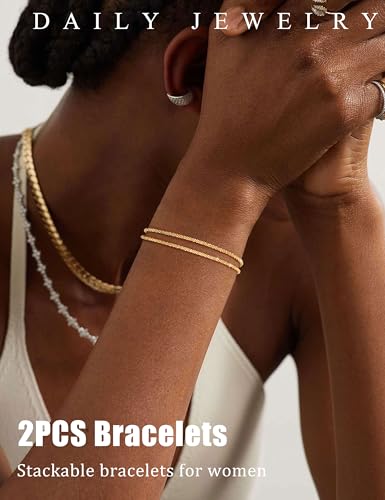 KOHOTA Silver Gold Bracelets for Women Trendy 14K Gold Plated Bracelet for Women Non Tarnish Dainty Stackable Layered Chain Heart Pearl Knot Beaded Bracelets Stack Set Charm Mothers Day Jewelry Gifts - color: E.Layered-gold