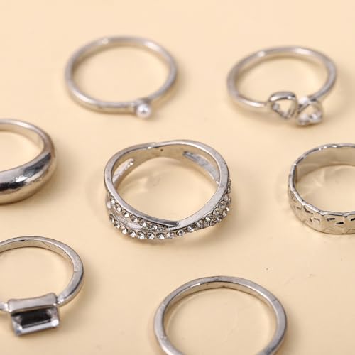 42-Piece Gold Tone Stackable Ring Set for Women, Boho Minimalist Stacking Rings with Crystal & Heart Accents, Adjustable Open Band Jewelry for Daily Wear - style: ZH00097