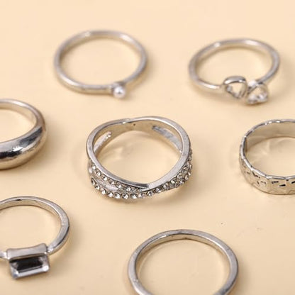 42-Piece Gold Tone Stackable Ring Set for Women, Boho Minimalist Stacking Rings with Crystal & Heart Accents, Adjustable Open Band Jewelry for Daily Wear - style: ZH00097
