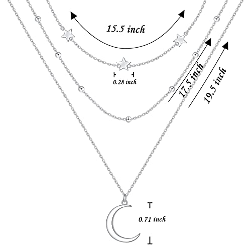 925 Sterling Silver Multilayer Layered Triple Long Chain Necklace for Women - style: Moon Star