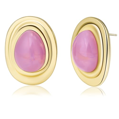 Resin Statement Chunky Gold Drop Earrings Big Vintage Colorful Oval Stud | Acrylic Teardrop Boho Hypoallergenic Jewelry Unique Everyday Funky Vacation Cool Large Oversized Bold Outfit for Women Trendy - color: Purple