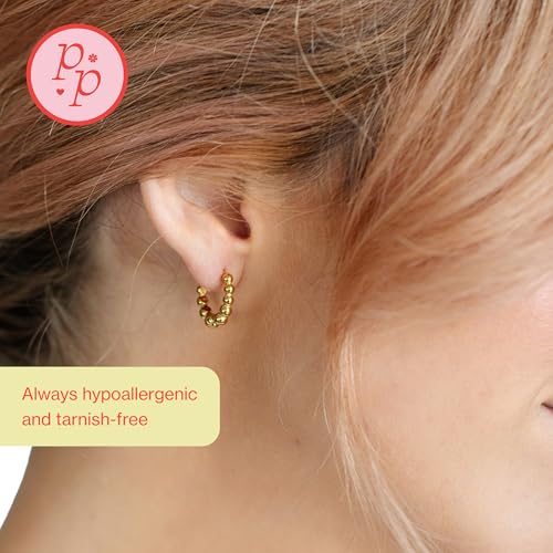 Pip Pop Gold Endless Hoops - Hypoallergenic, Waterproof, 18K Gold PVD - color: Beaded Huggie Hoop
