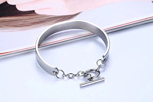 DIB Free Engraving Stainless Steel Minimalist Shiny Cuff Bangle Bracelets with Toggle Clasp for Women Oval Shape Silver