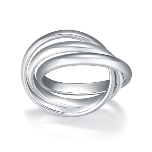 BORUO 925 Sterling Silver Ring, 14K Gold Plated Waterproof Fidget Anxiety Ring, Triple Row Rolling Interlocking Stacking High Polish Band for Women, Men| Each Band Width 1.8mm 3mm Size 4-12 - color: Waterproof 3mm 14K White Gold Plated Stainless Steel