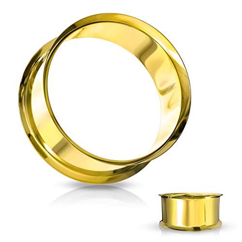 Pierced Owl PVD Coated 316L Stainless Steel Double Flared Tunnels, Sold as a Pair - color: Gold Tone, size: 4mm (6GA)