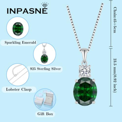 Birthstone Necklace for Women 925 Sterling Silver | Oval Cut Pendant Necklace, Jewelry for Mom Wife - color: Green