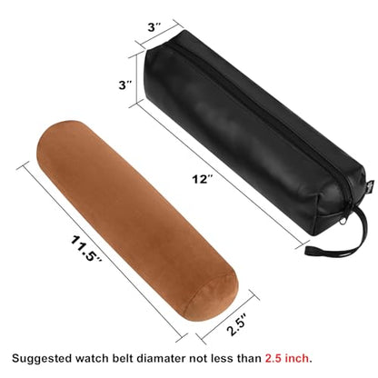 Cosmos Black Color PU Leather Watch and Bracelet Travel Storage Roll Bag with Brown Removable Tube Velvet Holder - color: Roll Bag-PU Leather