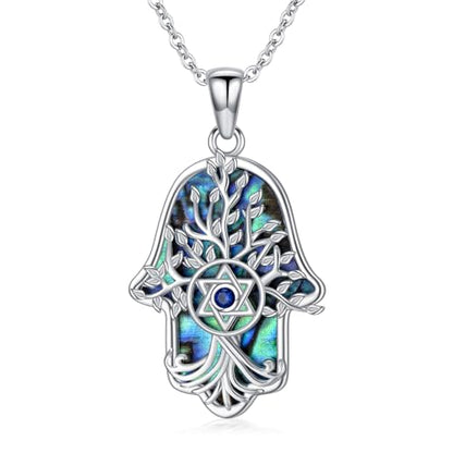 Hamsa Necklace 925 Sterling Silver Evil Eye/Lotus Flower/Star of David/Chai/Yin Yang Hamsa Hand Pendant Jewelry Hand of Fatima Gifts for Women - style: Star of David