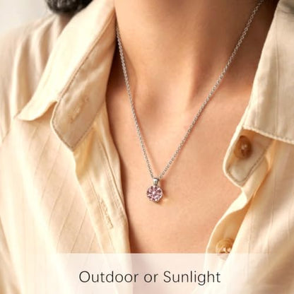 Cubic Zirconia Necklace Stainless Steel Color Change Synthetic Alexandrite/Solitaire Necklace Pendant Women - color: Round-Alexandrite-S