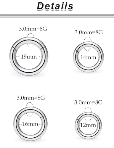 20G-2G Surgical Steel Hinged Clicker Septum Nose Rings Gauges Earrings Seamless Hoops Eyebrow Lip Ring Cliker Helix Tragus Daith Rook Earrings for Women Men - color: Silver, size: 8G(3mm)-12/14/16/19mm