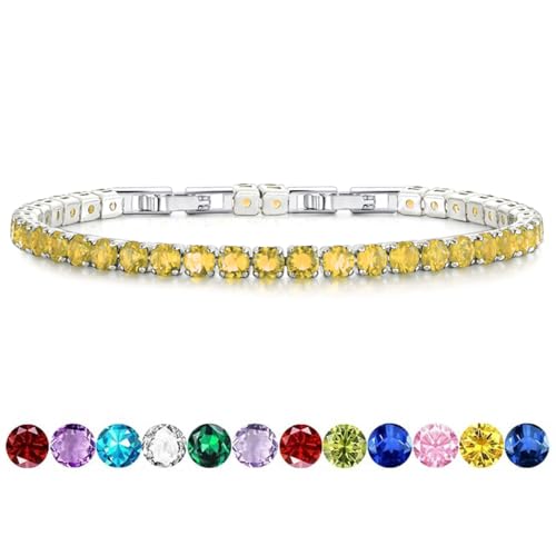 HEEYA Birthstone Silver/Gold Plated Tennis Bracelets, Adjustable 4mm CZ Tennis Bracelets for Women, Fashion Jewelry Wedding Gift Size 6.8 inch+1 inch Extender - color: 11 November Topaz