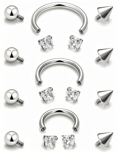Oufksiyy 16g Septum Rings Internally Threaded Surgical Steel Septum Jewelry Lip Rings Hoop Labret Jewelry Horseshoe Earrings Daith Piercing Jewelry for Women Men 6mm 8mm 10mm 12mm Silver Gold Black - color: White Silver tone Septum Piercing jewelry 16G