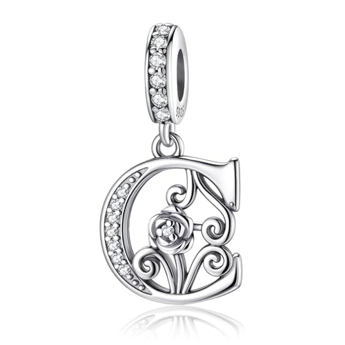 HappyStar 925 Sterling Silver Letter Charms for Bracelets Rose Alphabet Initial Dangle Pendants Fit for Pandora Charms Bracelet Charms Beads Jewelry Gifts for Women - color: Alphabet C