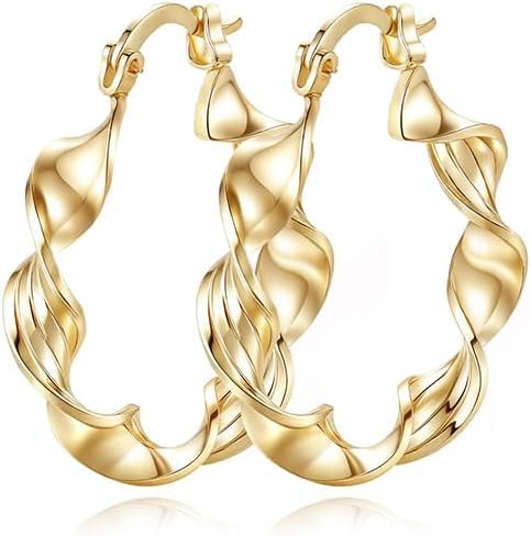 14K Gold Earrings for Women Gold Hoop Earrings for Women Twisted Mobius Hoop Earring for Womens Hoops Thick Light Radiant Hoops Earring for Womens - style: 30mm