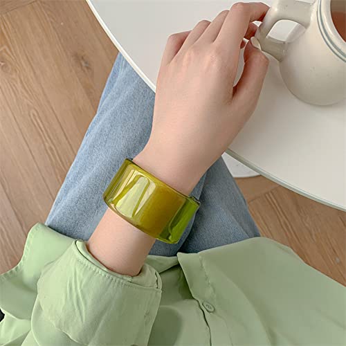 Pingyongchang Colorful Acrylic Resin Geometric Simple Open Bracelet Transparent Wide Cuff Bangle for Women Jewelry Gift - color: Green