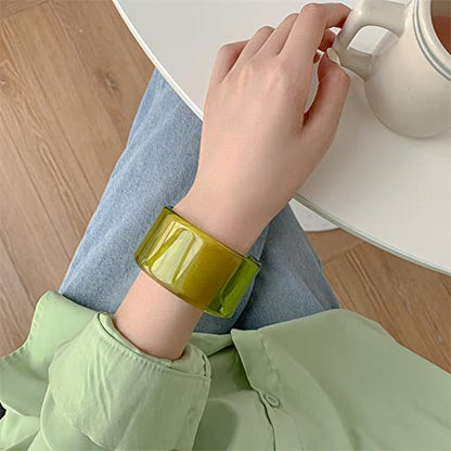 Pingyongchang Colorful Acrylic Resin Geometric Simple Open Bracelet Transparent Wide Cuff Bangle for Women Jewelry Gift - color: Green