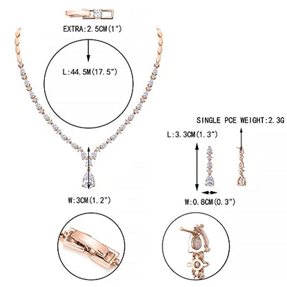 EVER FAITH Pear Shaped Cubic Zirconia Bridal Wedding Jewelry Set for Women | Gorgeous Water Drop Bride Necklace Dangle Earrings, for Bride Bridesmaid - color: Clear Rose Gold-Plated-Brass