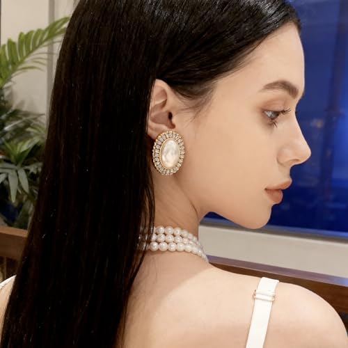SukAmi Pearl Pendant Necklace Earrings Set 3 Layered White Pearl Jewelry Set Wedding Women Faux Pearl Necklace Multi Strands Choker