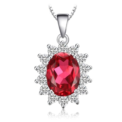 JewelryPalace Princess Diana Kate Middleton Natural Amethyst Citrine Garnet Peridot Topaz Created Ruby Sapphire Simulated Emerald Pendant Necklace for Women, 925 Sterling Silver Gemstone Jewelry Set - color: G-Brass-ruby