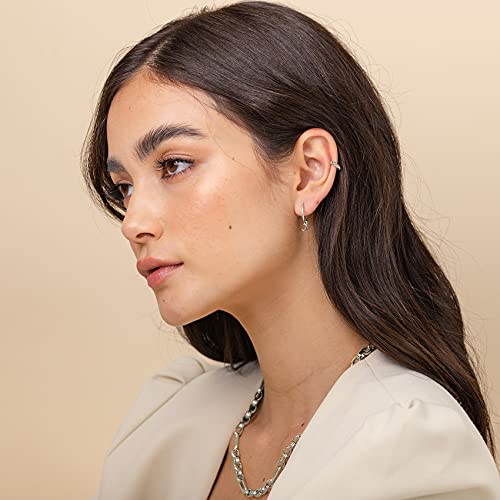 PAVOI 14K Gold Plated 925 Sterling Silver Round Huggie Ear Cuff Earrings for Women | Clip On Cartilage Cuff Earrings - style: Studded