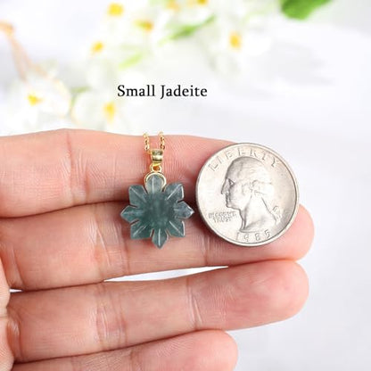 Real Green Jade Pendant Necklace for Women Donut/Heart/Clover/Teardrop/Rose/Lotus Flowers Genuine Jadeite Jewelry with Gold Plated 925 Sterling Silver Chain - style: Filipino Sun Silver Necklace