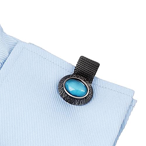 HAWSON Mens Cufflinks with Chain - Stone and Shiny Gold Tone Shirt Accessories - Party Gifts for Young Men - color: Antique Silver Color+Turquoise Cats Eye