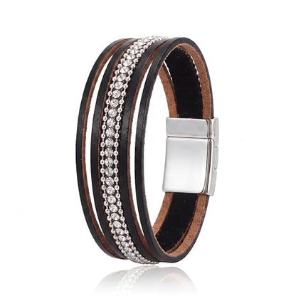 Edoneery Leather Wrap Bracelets for Women, Boho Layered Cuff Bangle | Multi-layer Leather Cuff, Daily wear, Stackable Bangle, Easy on-off, Western Jewelry Gifts for Women - color: Black-1